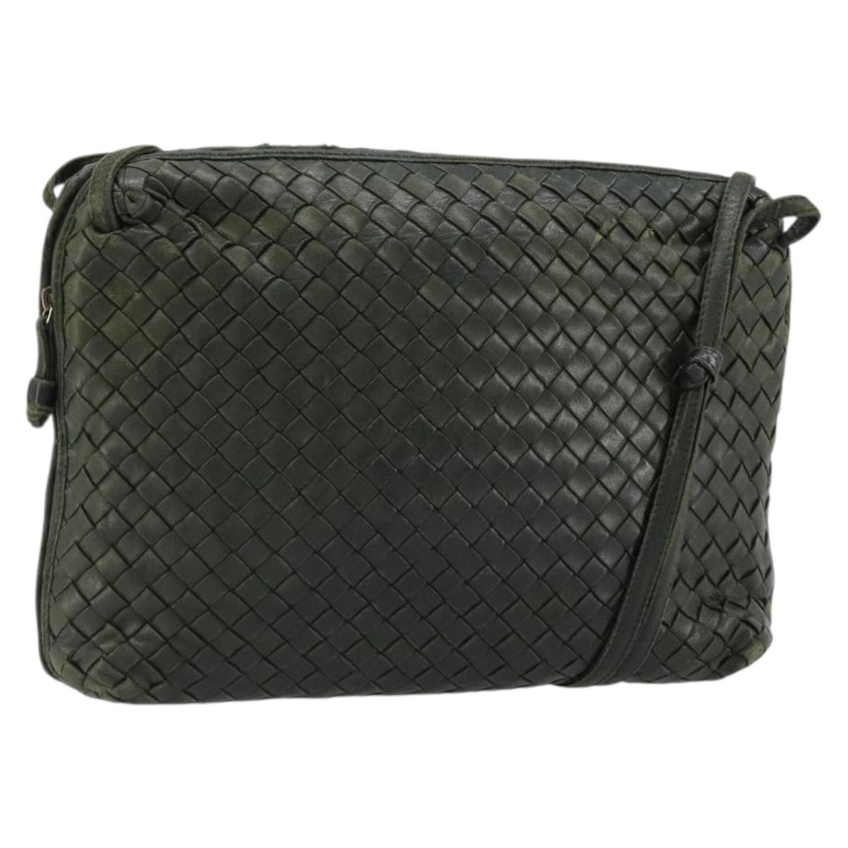 BOTTEGA VENETA INTRECCIATO Shoulder Bag Leather Green Gold Auth ep14556