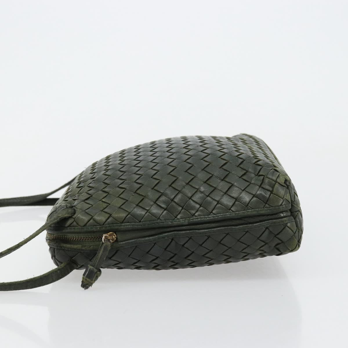 BOTTEGA VENETA INTRECCIATO Shoulder Bag Leather Green Gold Auth ep14556