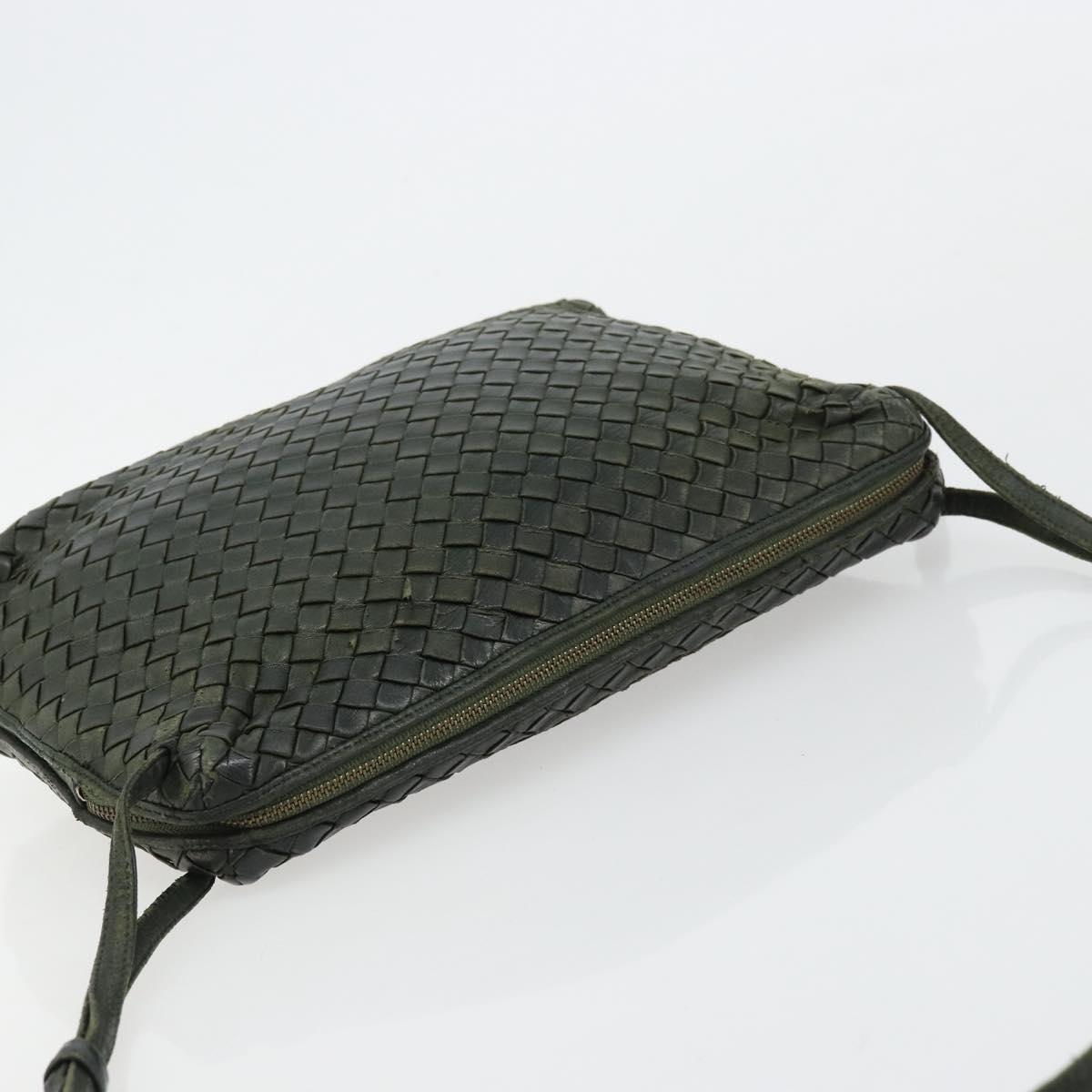BOTTEGA VENETA INTRECCIATO Shoulder Bag Leather Green Gold Auth ep14556
