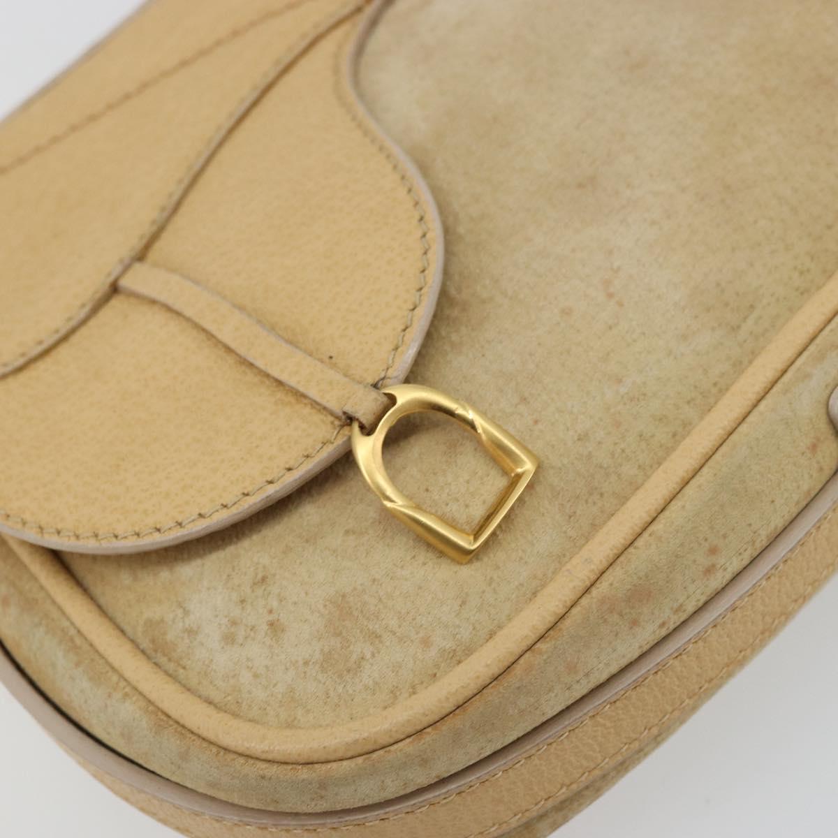 GUCCI Saddle Shoulder Bag Suede Beige Gold Auth ep14557