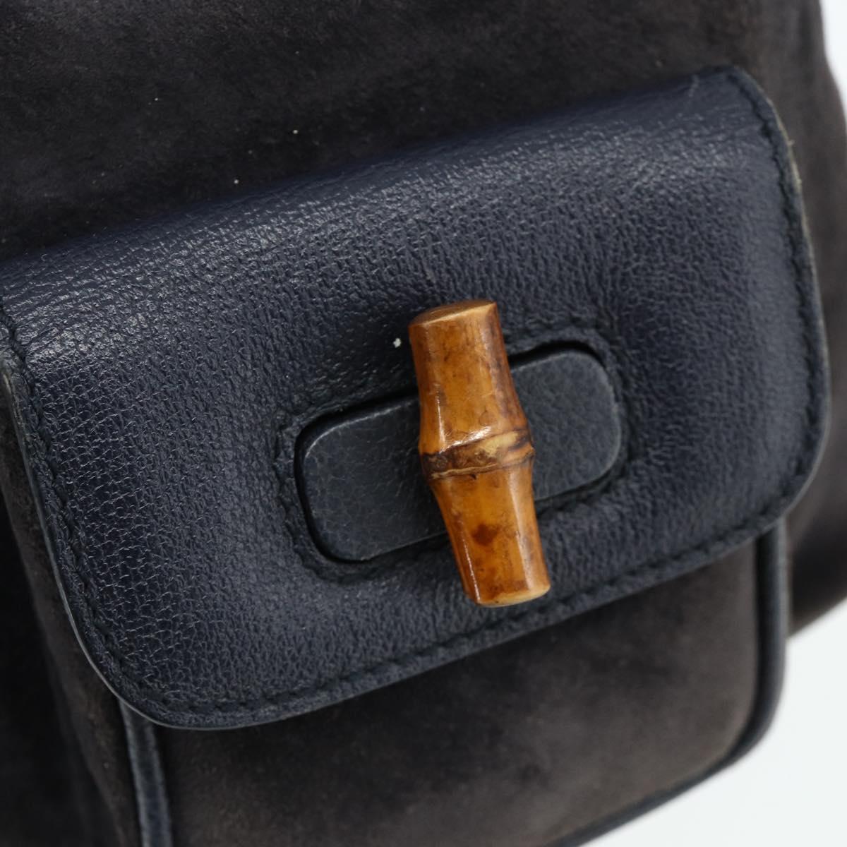 GUCCI Bamboo Backpack Suede Black Gold Auth ep14563