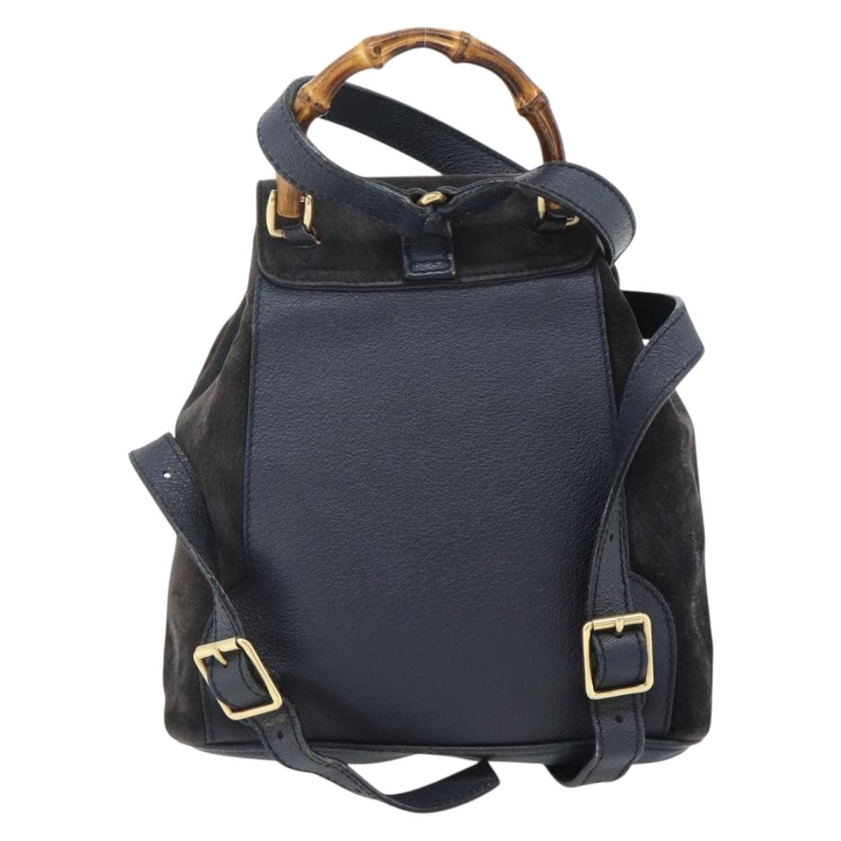 GUCCI Bamboo Backpack Suede Black Gold Auth ep14563