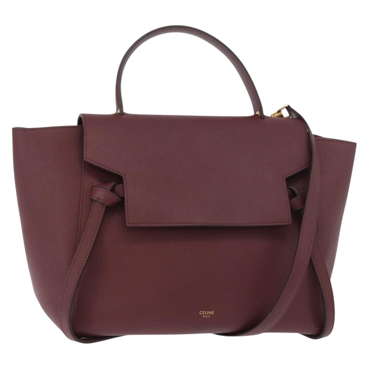 CELINE Belt bag Hand Bag Leather 2way Bordeaux Gold Auth ep14574V