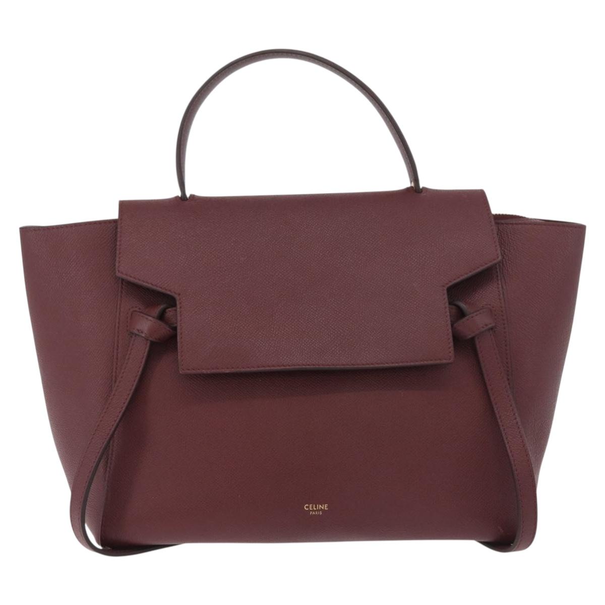 CELINE Belt bag Hand Bag Leather 2way Bordeaux Gold Auth ep14574V