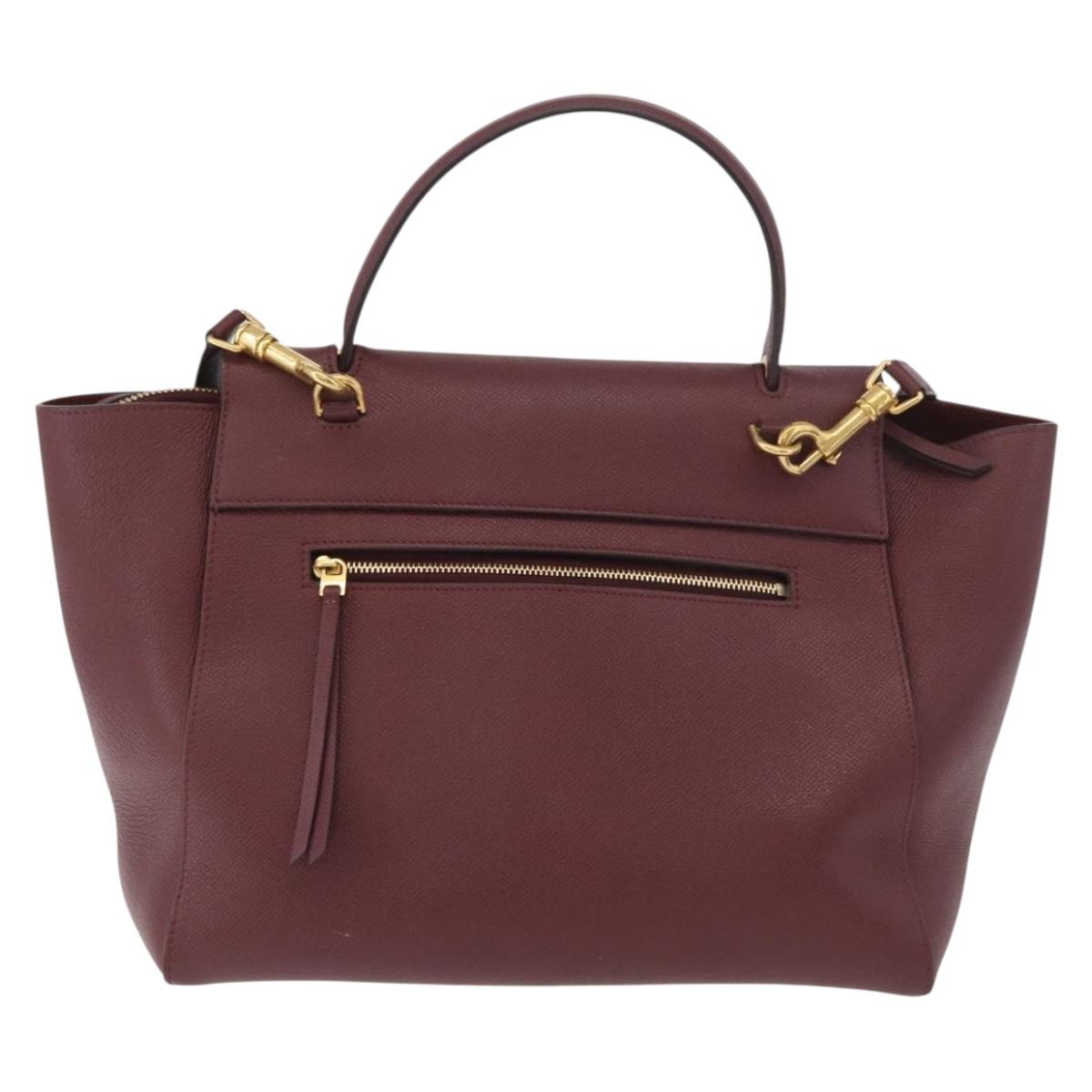 CELINE Belt bag Hand Bag Leather 2way Bordeaux Gold Auth ep14574V
