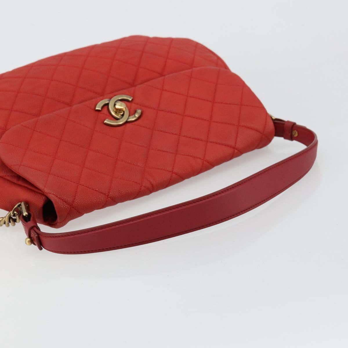 CHANEL Matelasse Chain Shoulder Bag Caviar Skin 2way Red Gold CC Auth ep14575V