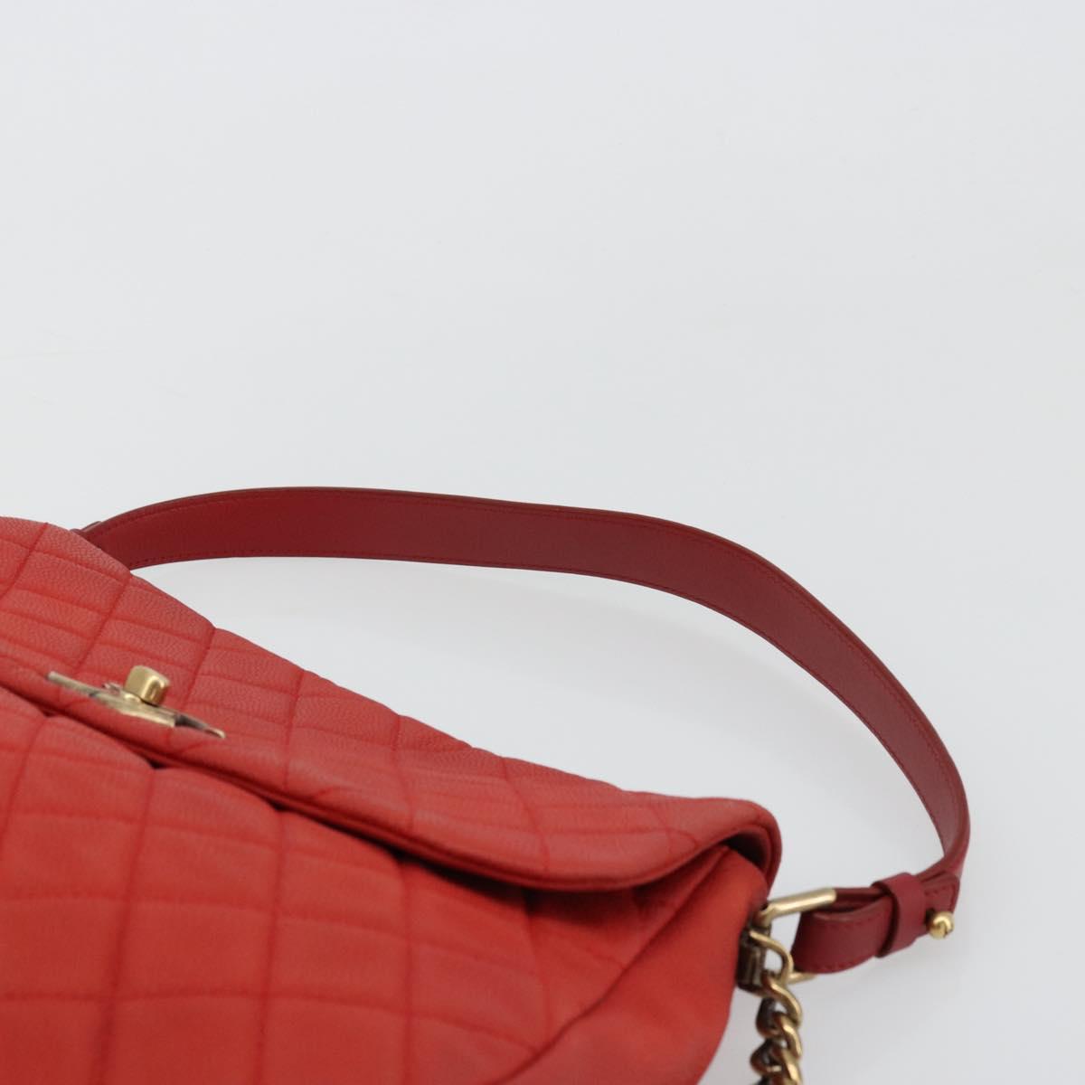 CHANEL Matelasse Chain Shoulder Bag Caviar Skin 2way Red Gold CC Auth ep14575V