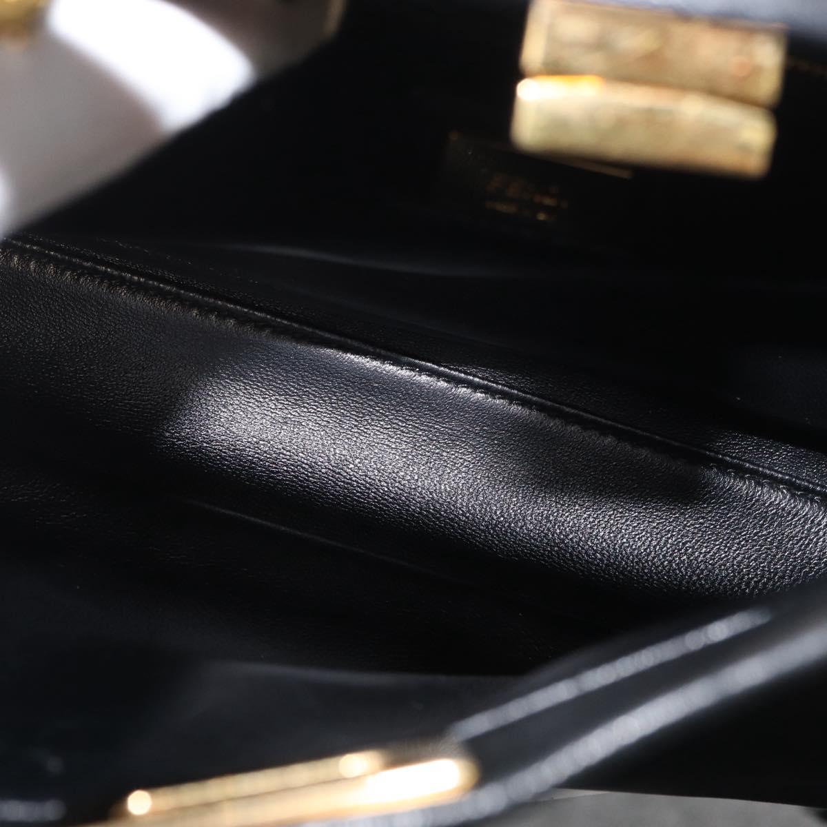 FENDI Monster Peek A Boo XS Hand Bag Leather 2way Black Gold Auth ep14588SAV
