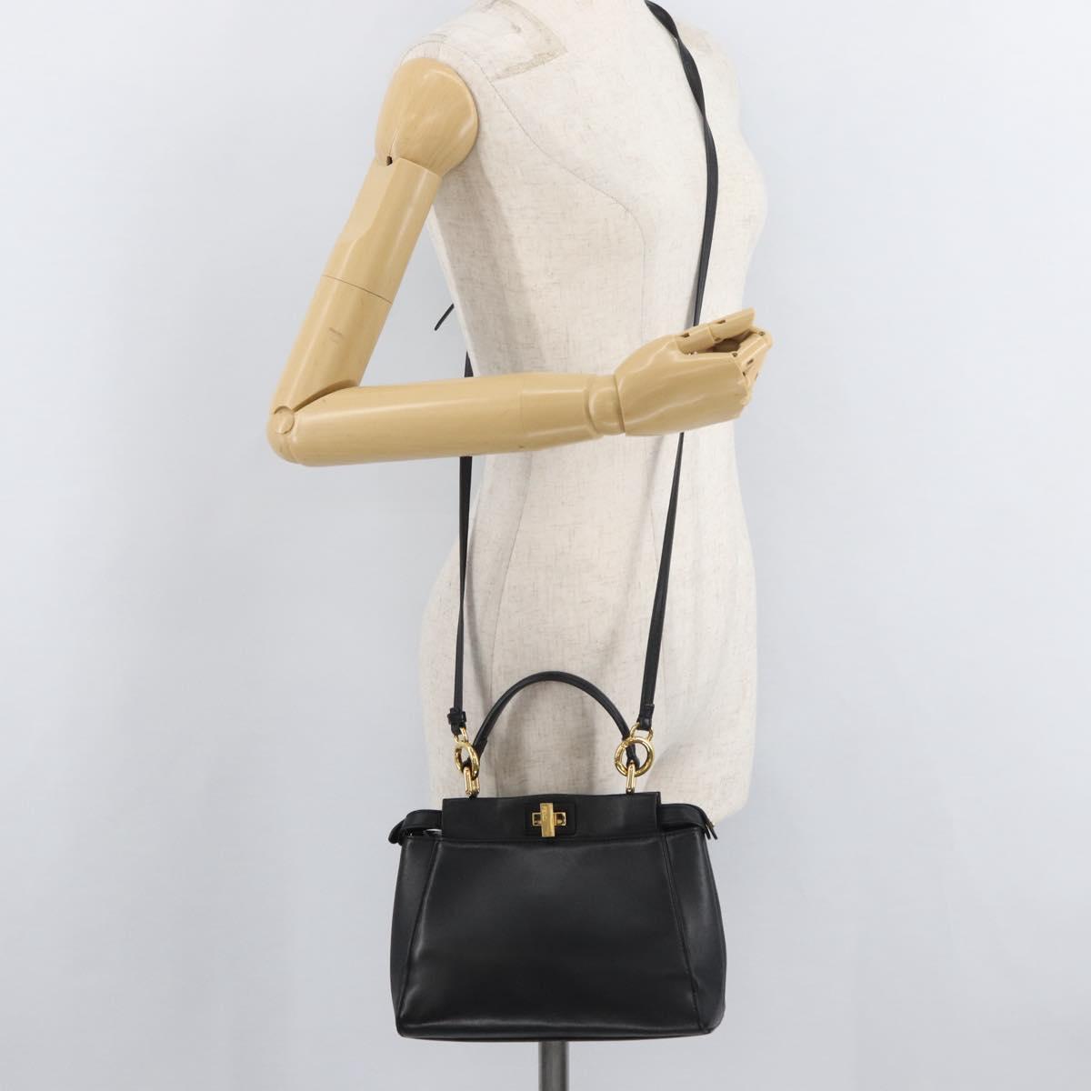 FENDI Monster Peek A Boo XS Hand Bag Leather 2way Black Gold Auth ep14588SAV