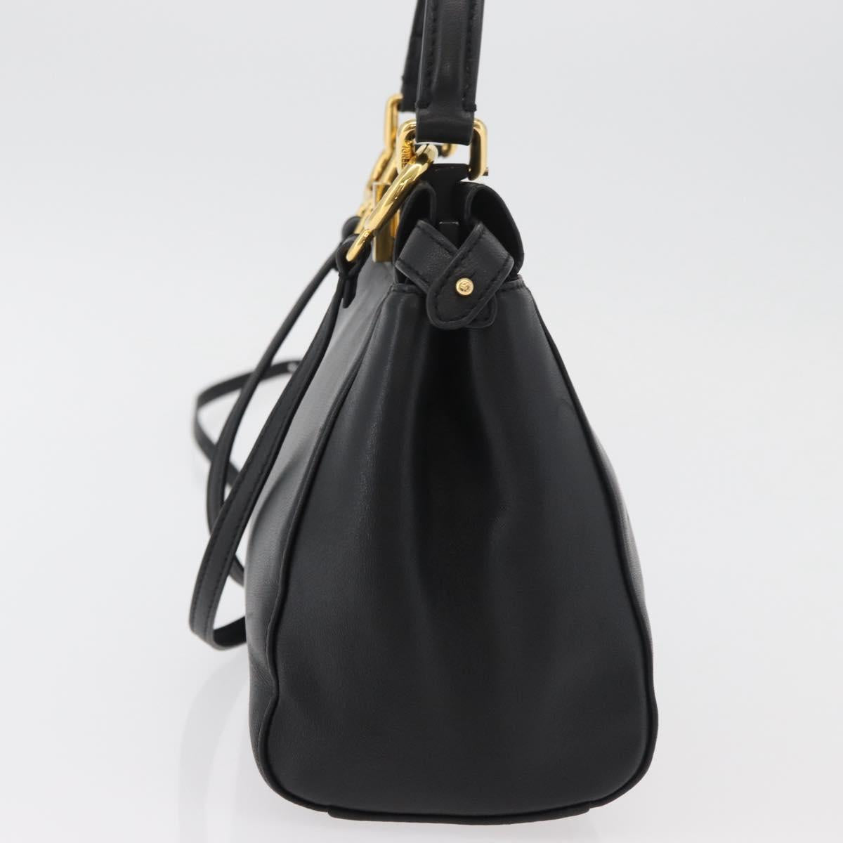 FENDI Monster Peek A Boo XS Hand Bag Leather 2way Black Gold Auth ep14588SAV