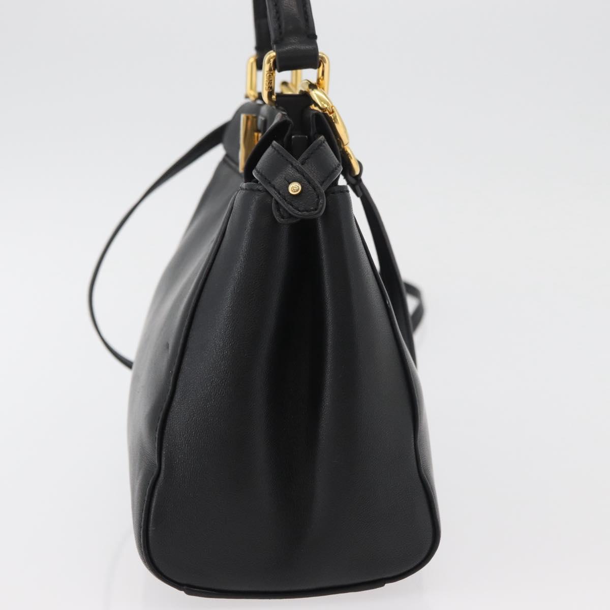 FENDI Monster Peek A Boo XS Hand Bag Leather 2way Black Gold Auth ep14588SAV