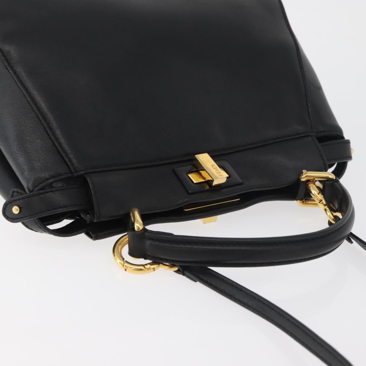 FENDI Monster Peek A Boo XS Hand Bag Leather 2way Black Gold Auth ep14588SAV