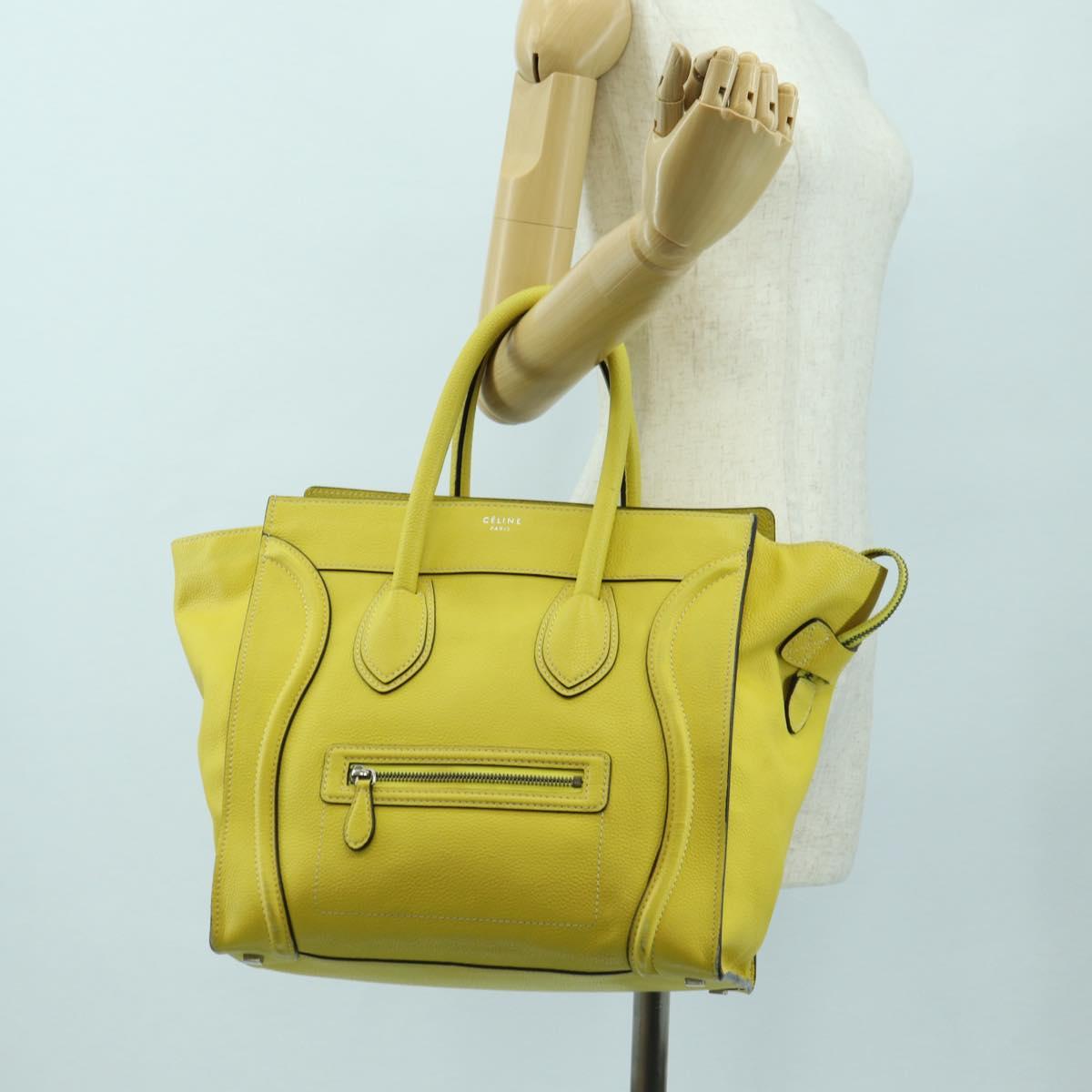 CELINE Luggage Mini Shopper Hand Bag Leather Yellow Auth ep14591V