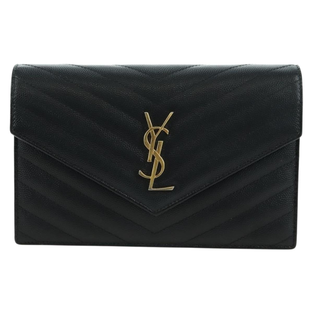SAINT LAURENT Cassandra Envelope Chain Wallet Leather Black Auth ep14597V