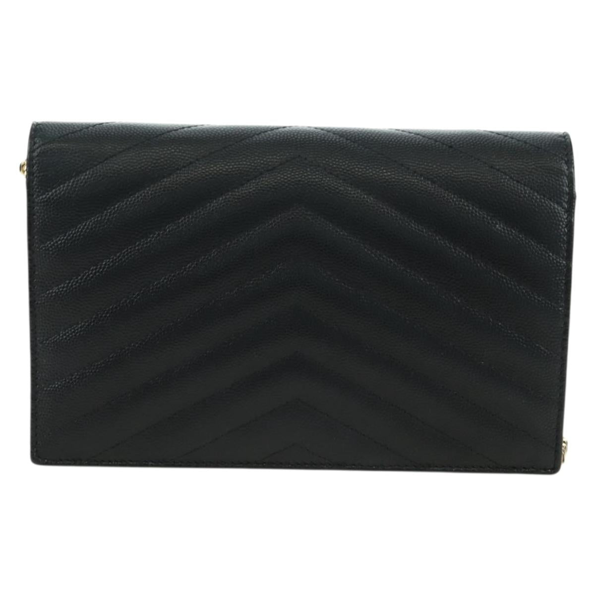 SAINT LAURENT Cassandra Envelope Chain Wallet Leather Black Auth ep14597V