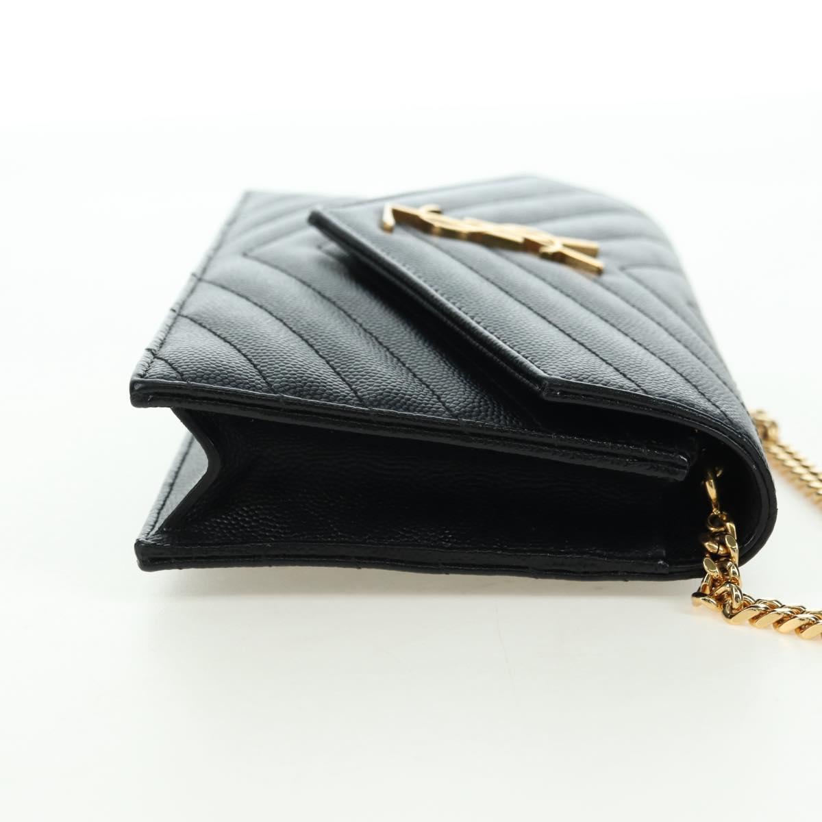 SAINT LAURENT Cassandra Envelope Chain Wallet Leather Black Auth ep14597V