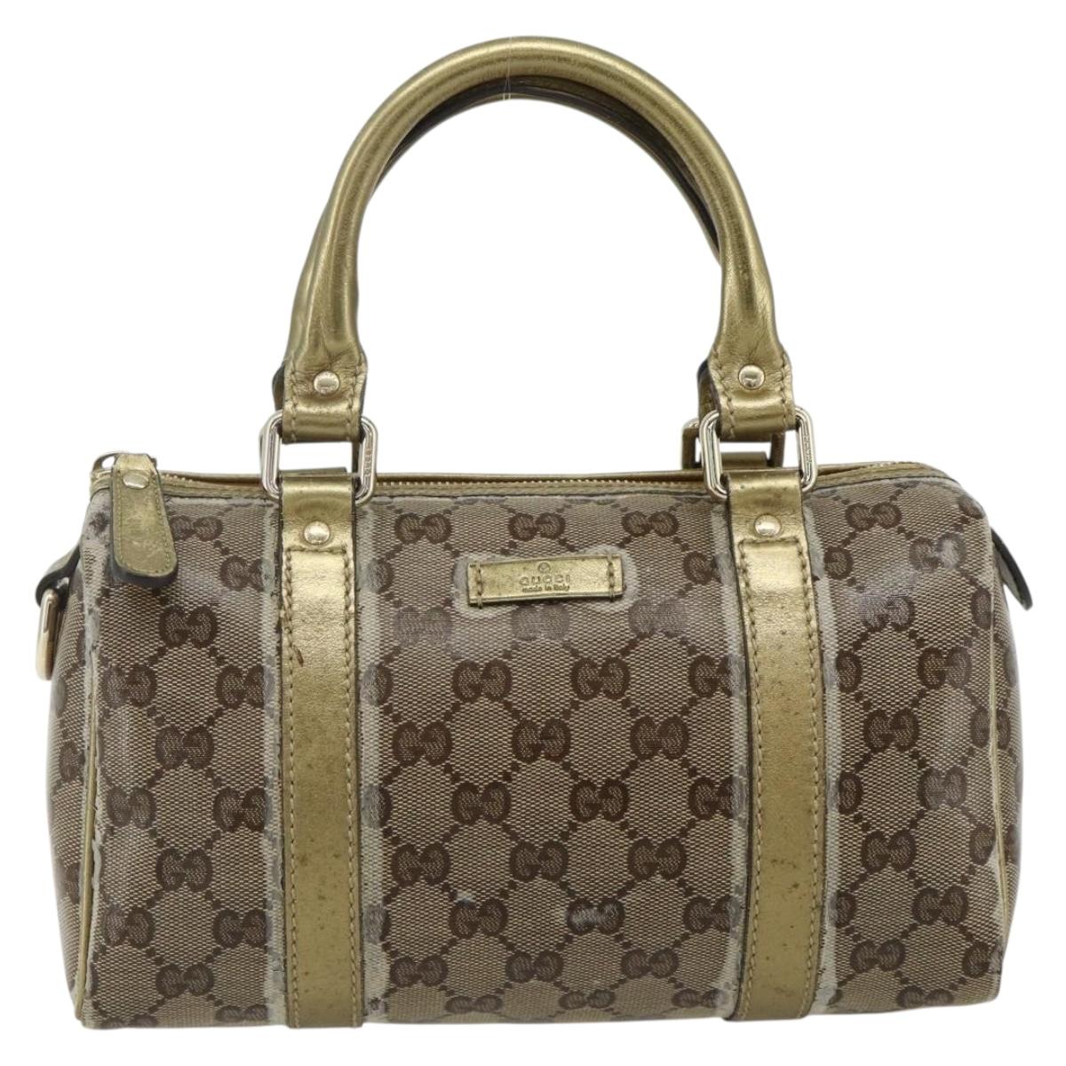 GUCCI GG Crystal Mini Boston Bag Coated Canvas Beige Gold 193604 Auth ep14605