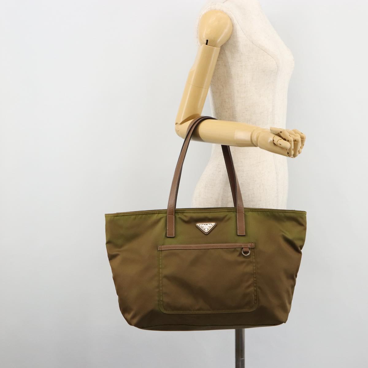 PRADA Tote Bag Nylon Green Silver Auth ep14607