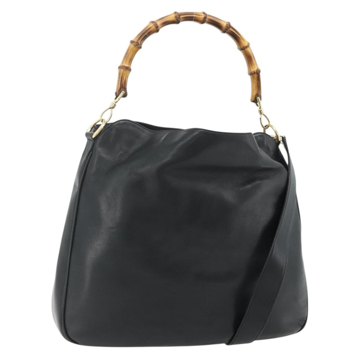 GUCCI Bamboo Hand Bag Nylon 2way Black Gold 001 2058 1577 Auth ep14609