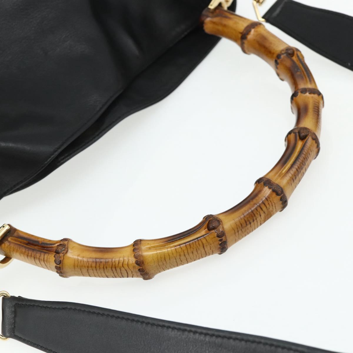 GUCCI Bamboo Hand Bag Nylon 2way Black Gold 001 2058 1577 Auth ep14609