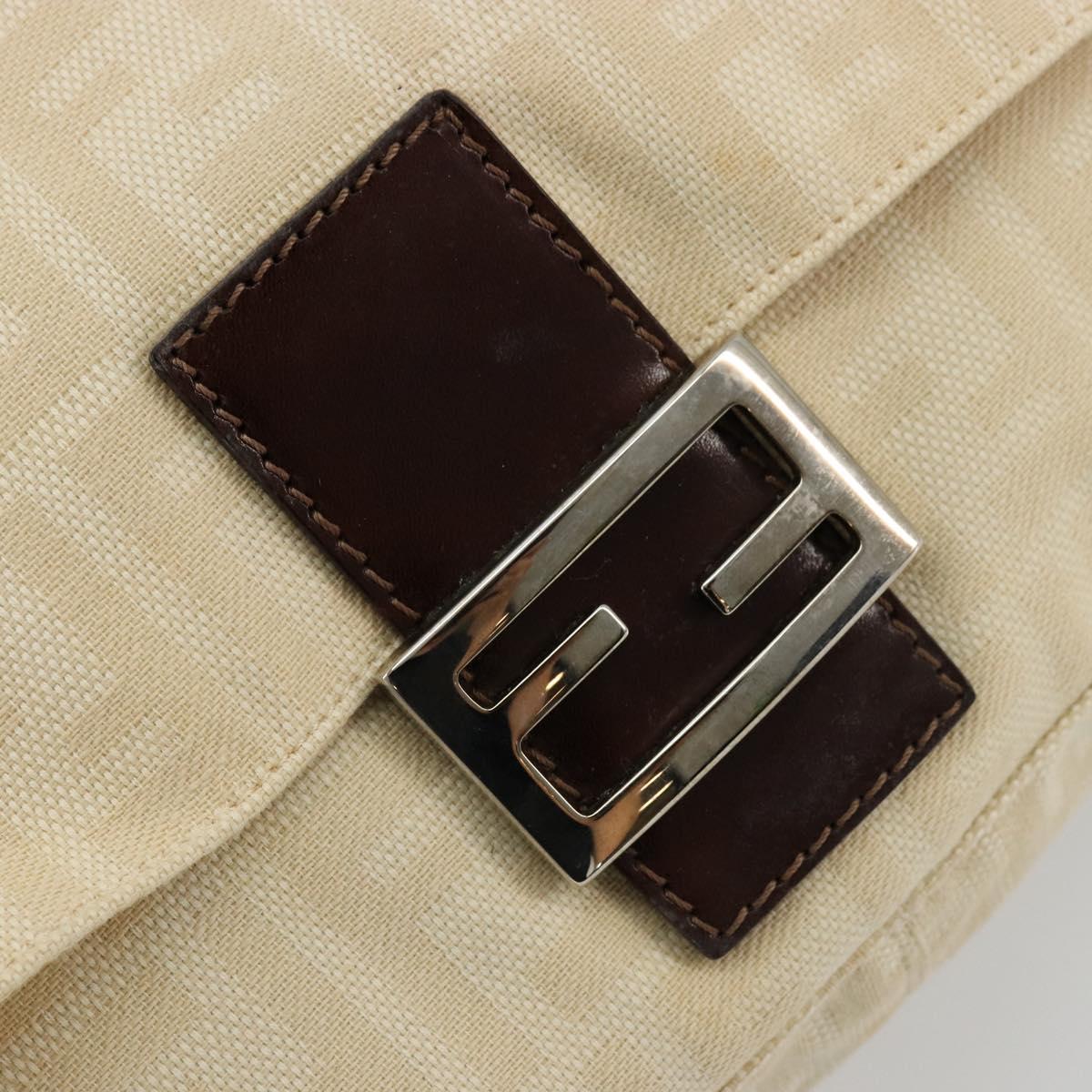 FENDI Zucca Canvas Mamma Baguette Shoulder Bag Beige Silver Auth ep14613A