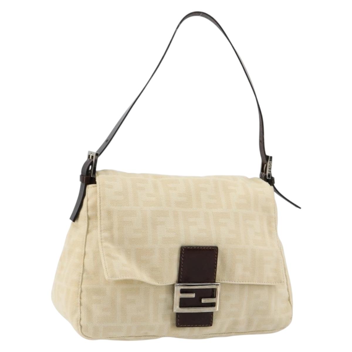 FENDI Zucca Canvas Mamma Baguette Shoulder Bag Beige Silver Auth ep14613A