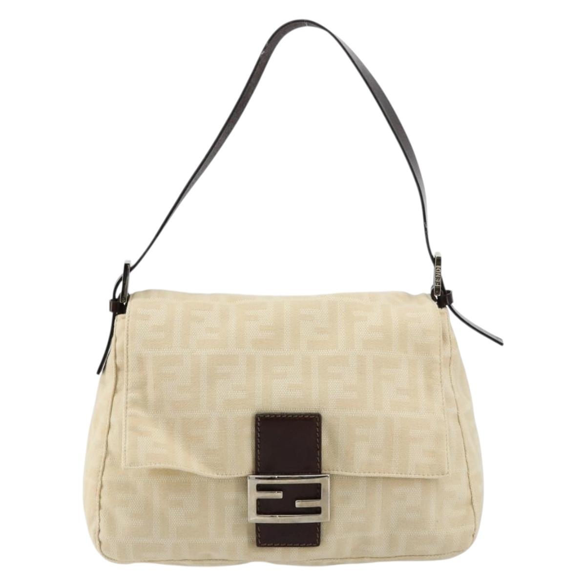 FENDI Zucca Canvas Mamma Baguette Shoulder Bag Beige Silver Auth ep14613A