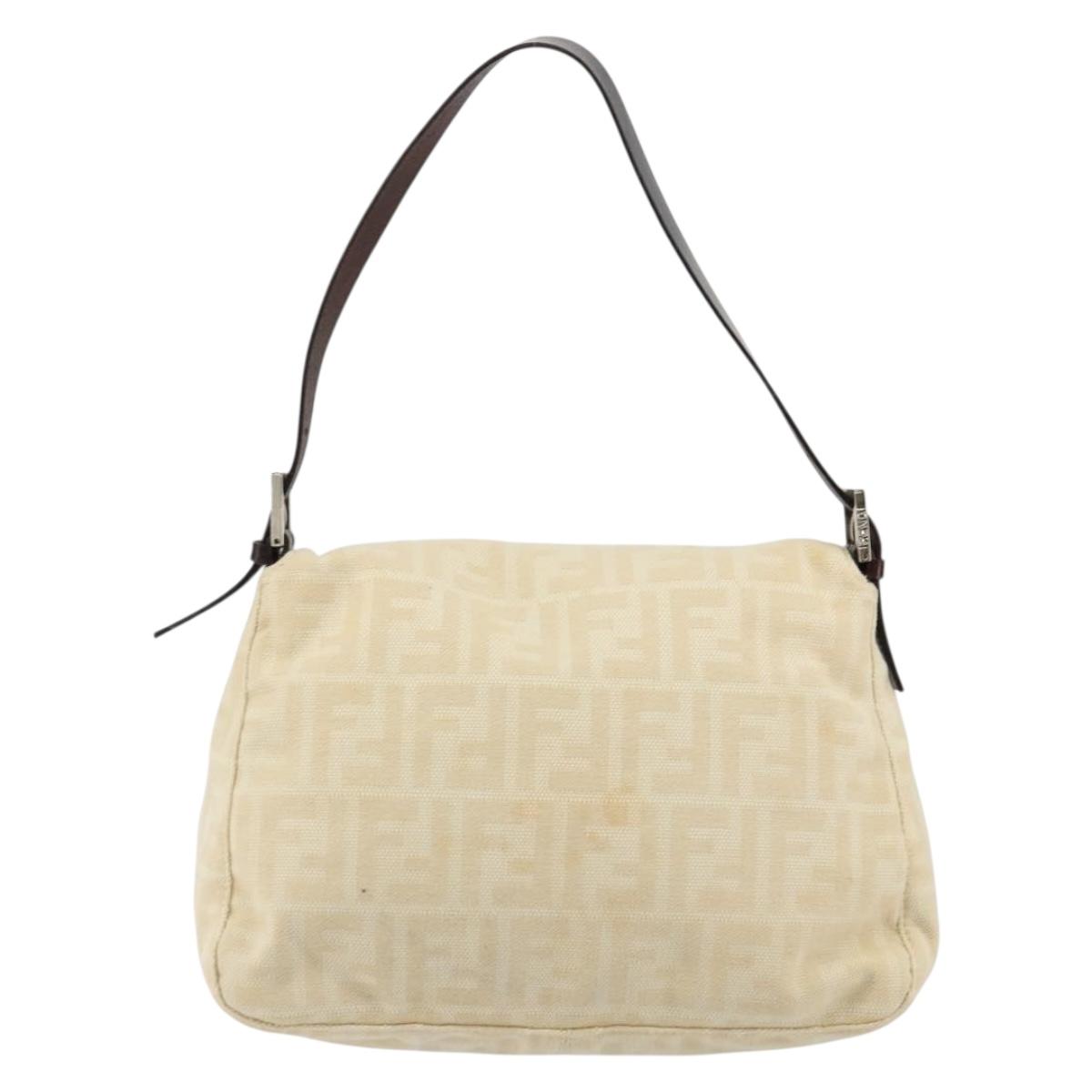 FENDI Zucca Canvas Mamma Baguette Shoulder Bag Beige Silver Auth ep14613A