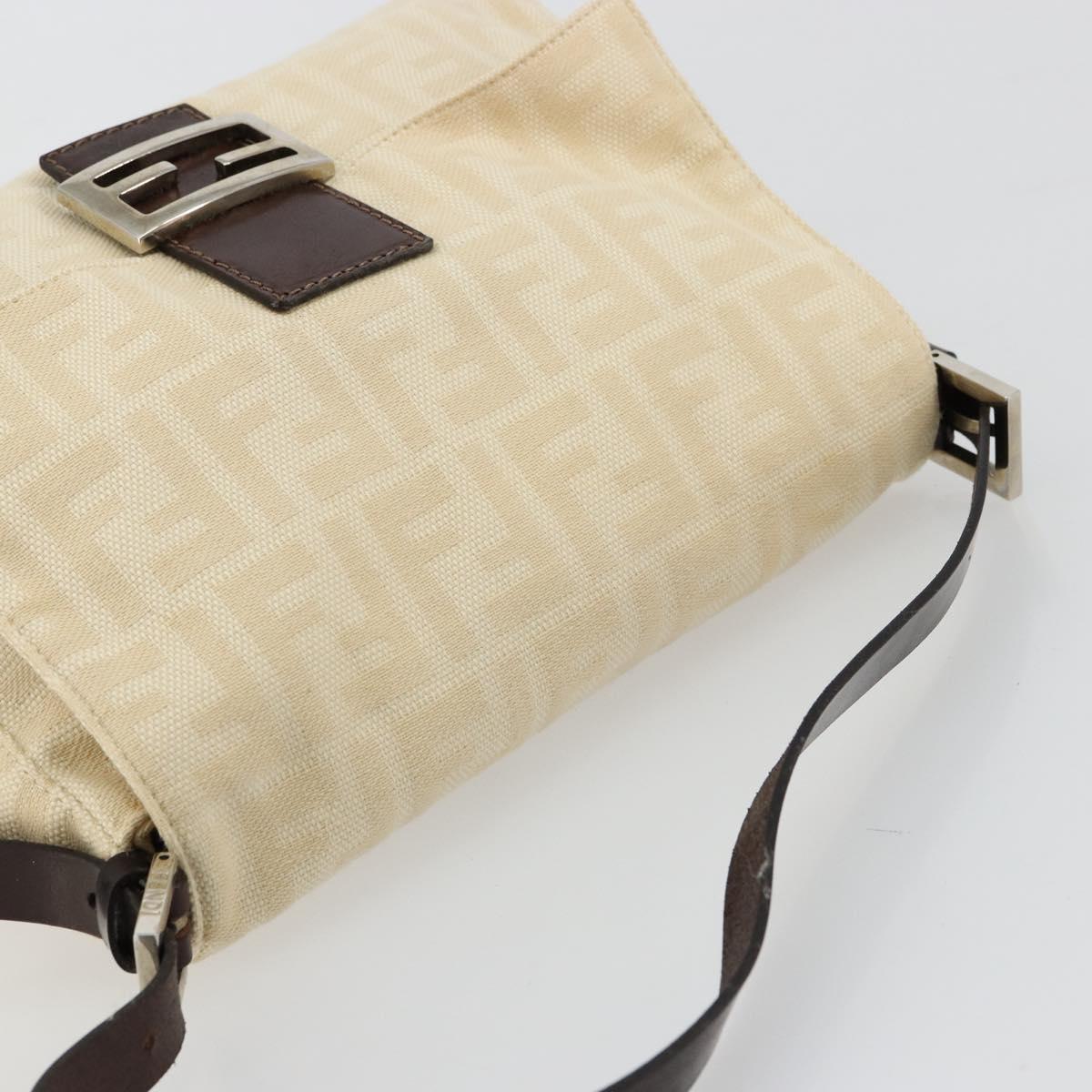 FENDI Zucca Canvas Mamma Baguette Shoulder Bag Beige Silver Auth ep14613A