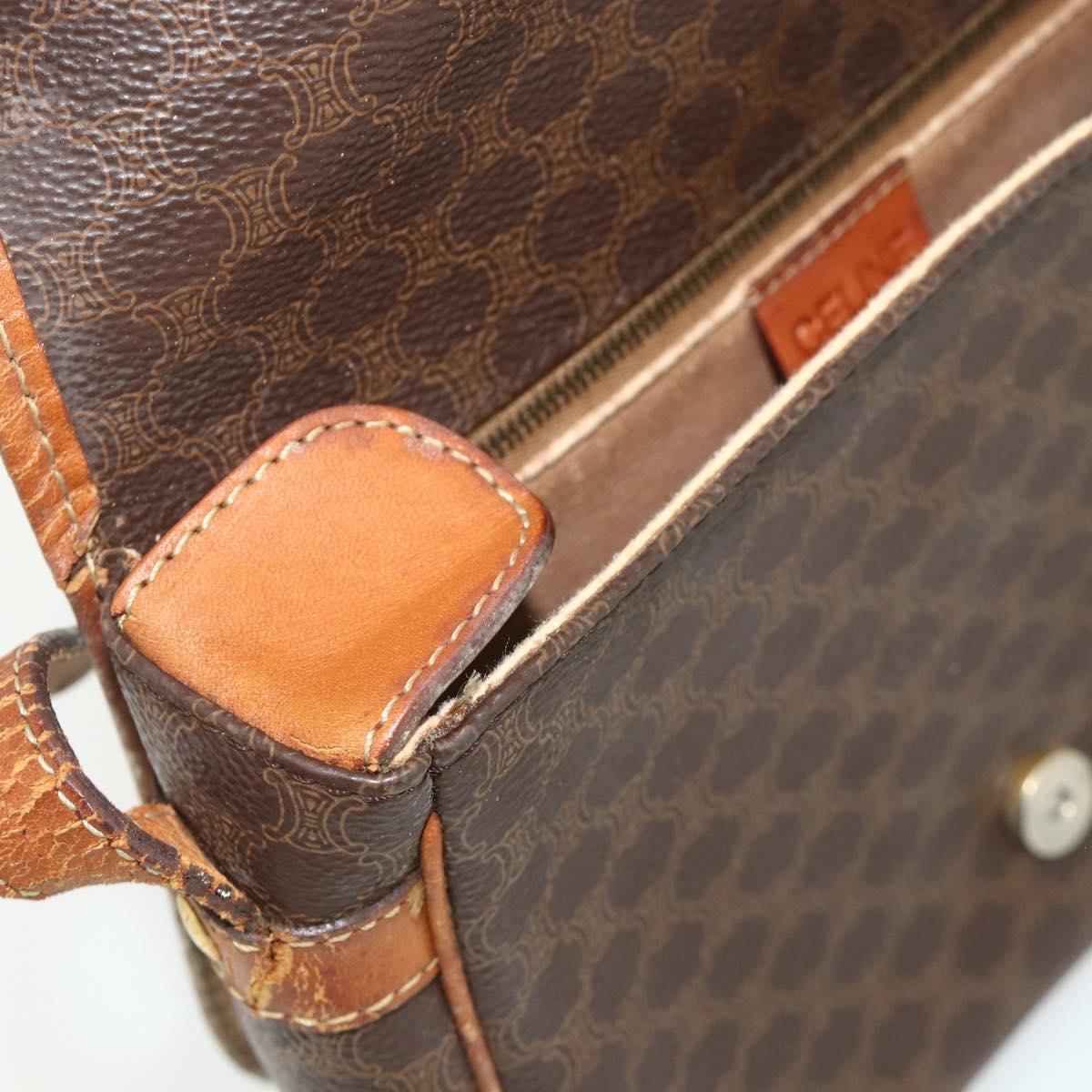 CELINE Macadam Canvas Shoulder Bag PVC Leather Brown Gold Auth ep14625