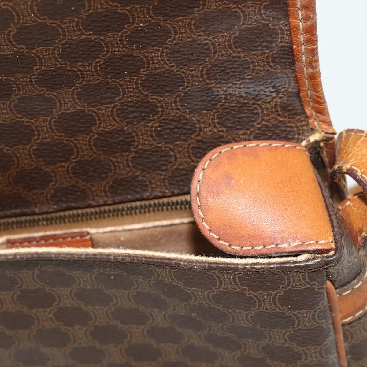 CELINE Macadam Canvas Shoulder Bag PVC Leather Brown Gold Auth ep14625
