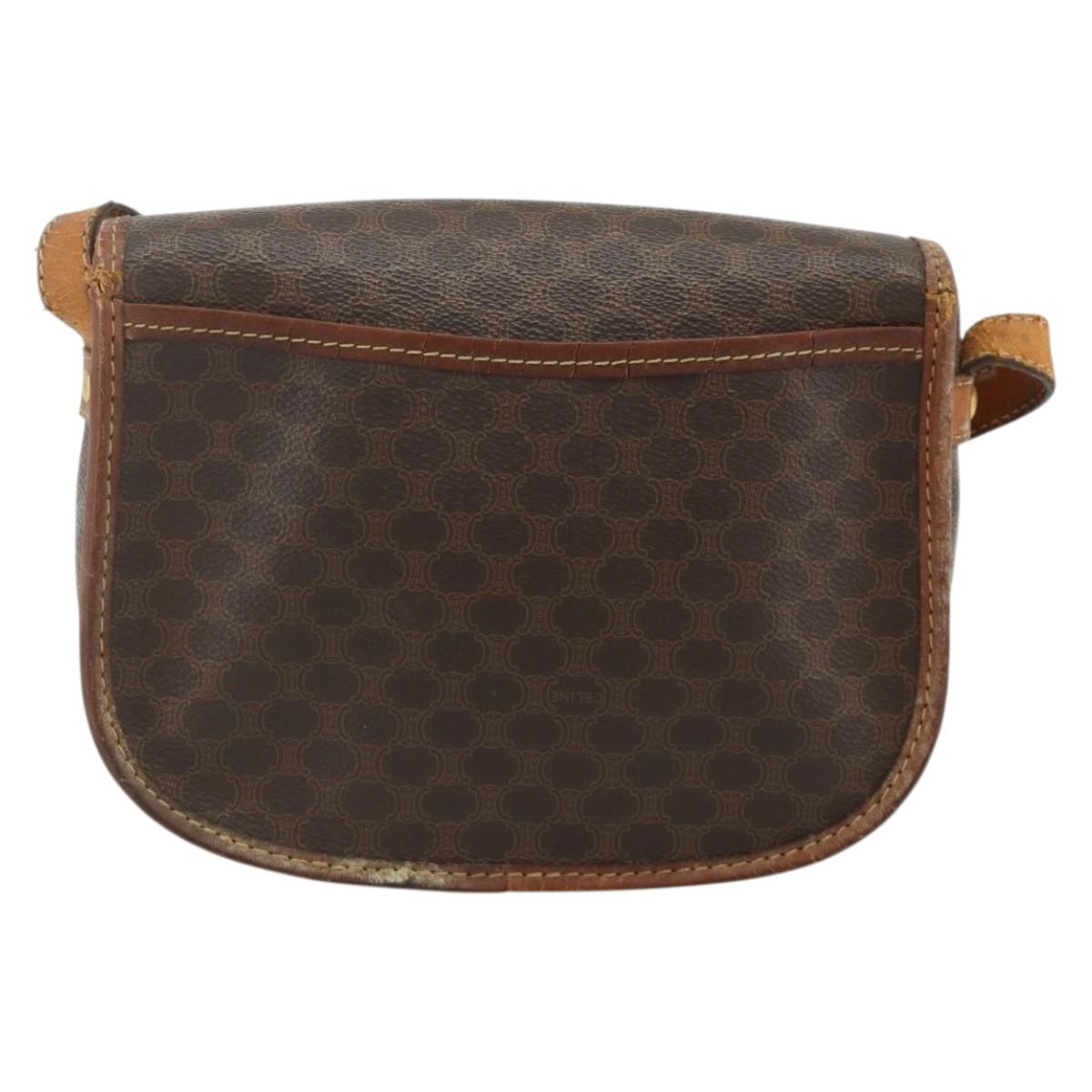 CELINE Macadam Canvas Shoulder Bag PVC Leather Brown Gold Auth ep14625