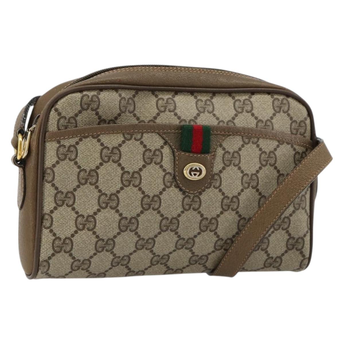 GUCCI GG Supreme Web Sherry Line Bag PVC Beige Gold 116 02 089 Auth ep14626