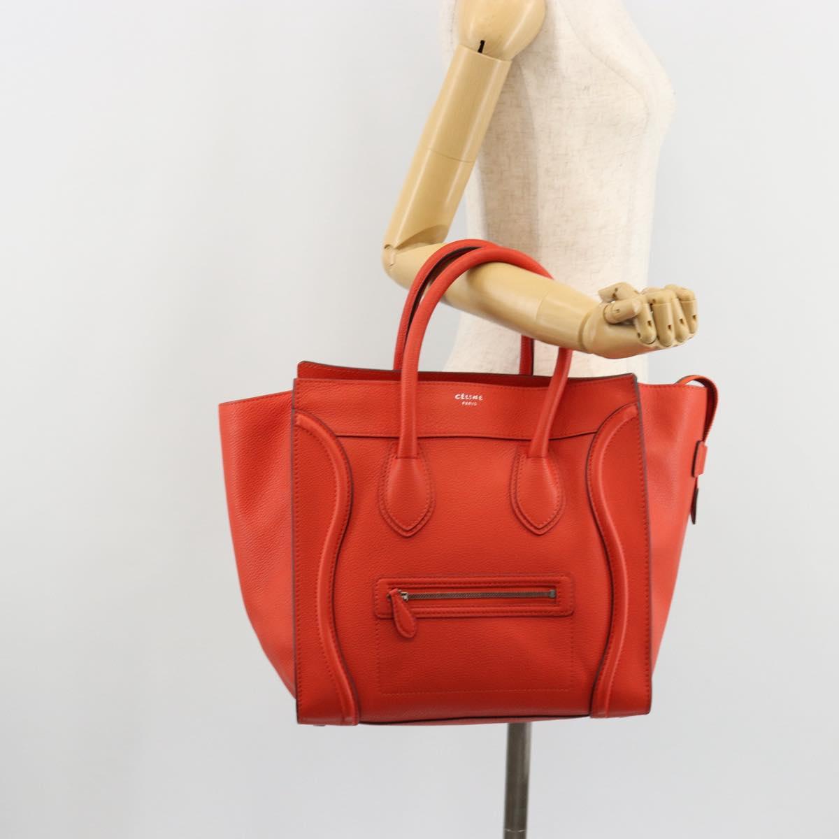 CELINE Luggage Mini Shopper Hand Bag Leather Orange Silver Auth ep14630A