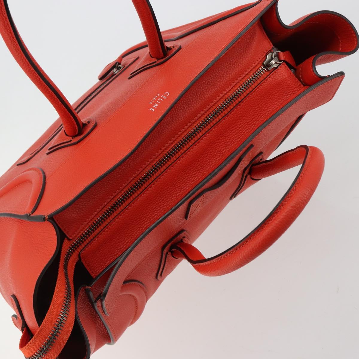CELINE Luggage Mini Shopper Hand Bag Leather Orange Silver Auth ep14630A