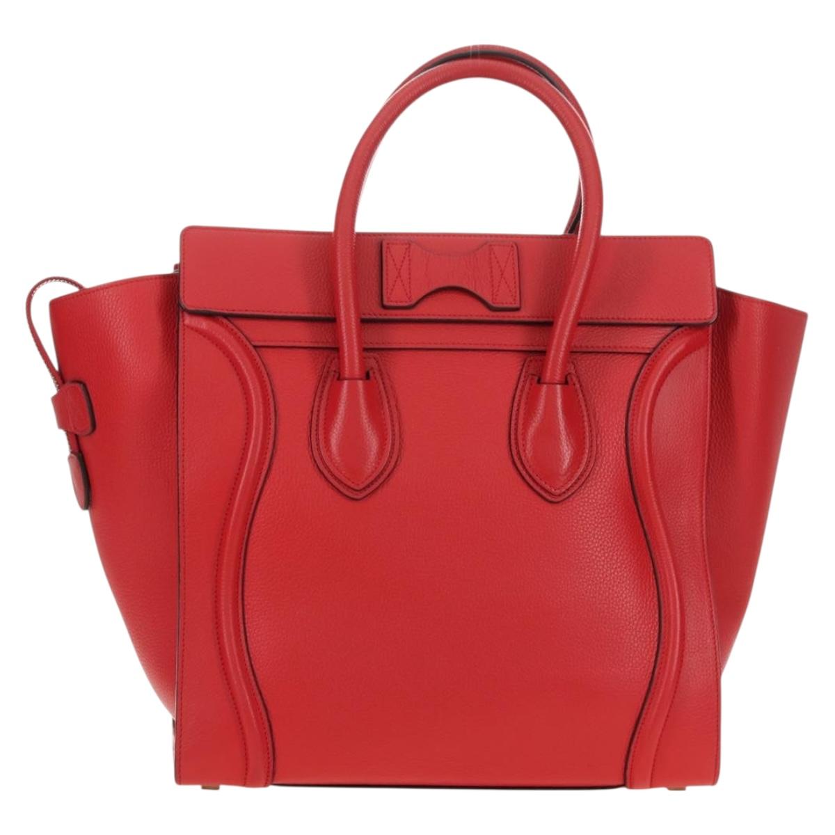 CELINE Luggage Mini Shopper Hand Bag Leather Red Gold Auth ep14631M