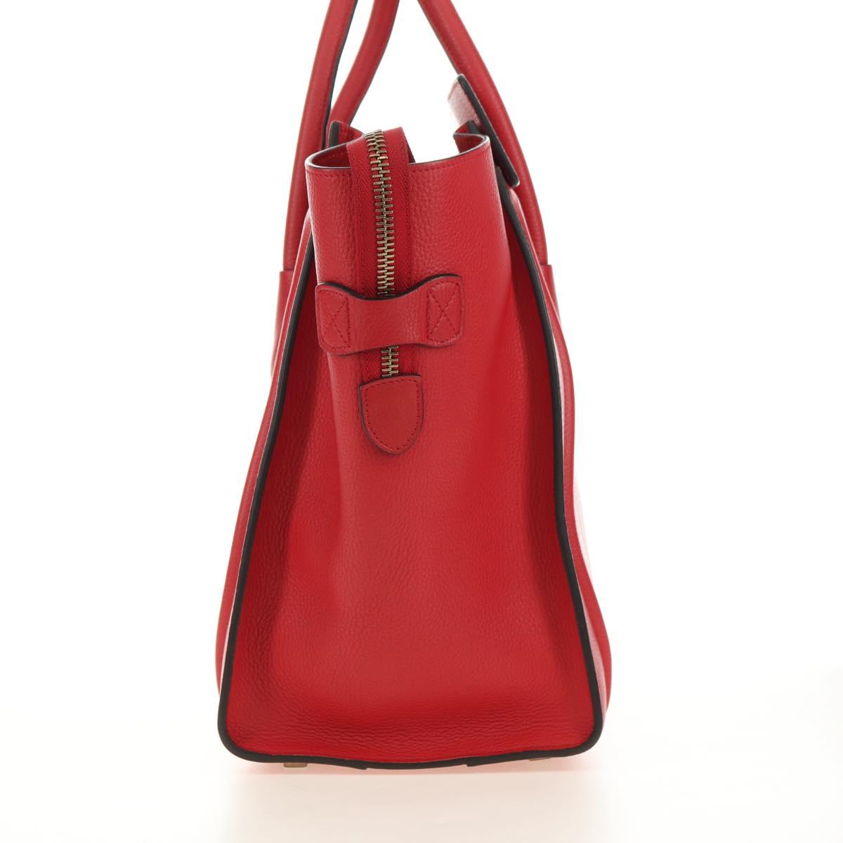 CELINE Luggage Mini Shopper Hand Bag Leather Red Gold Auth ep14631M