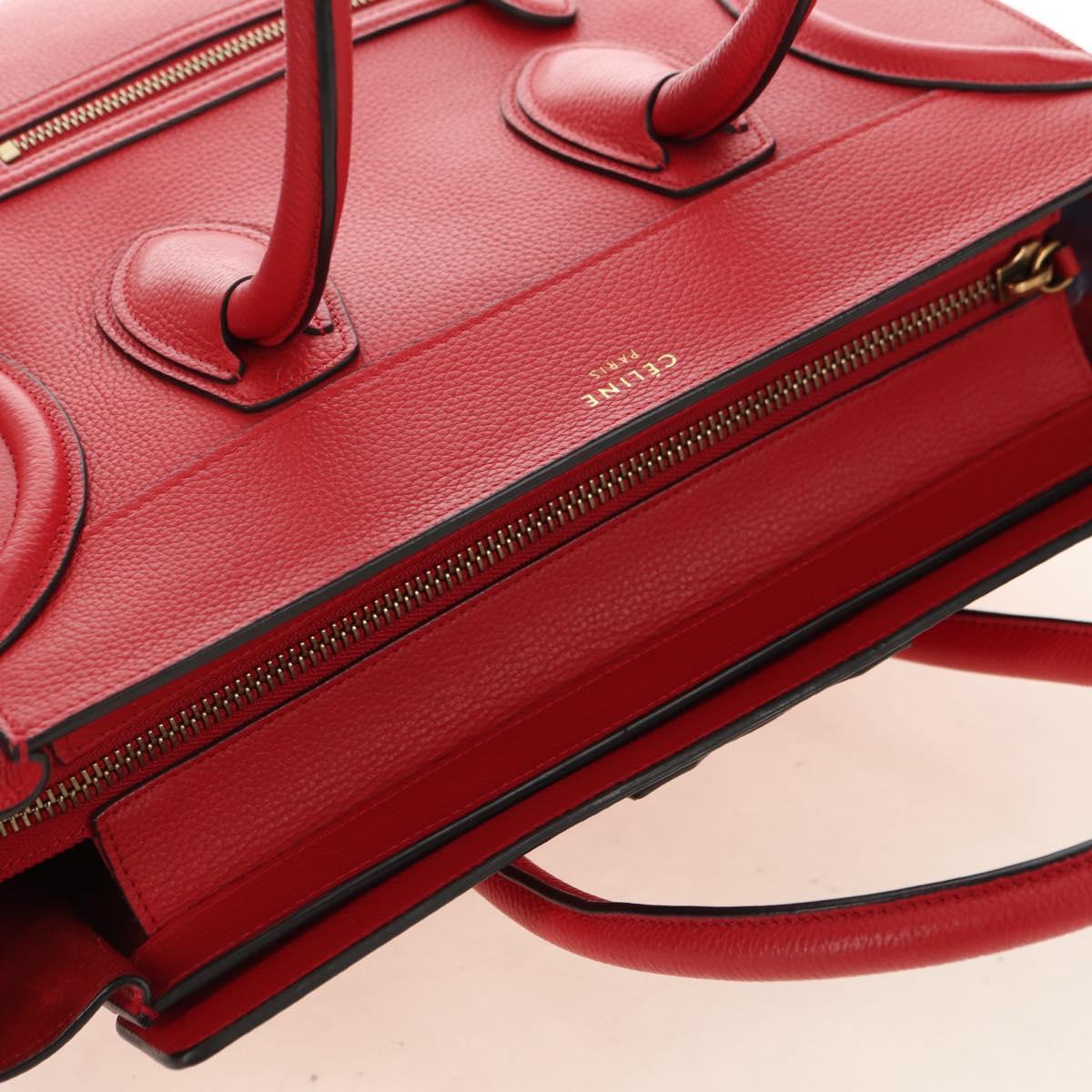CELINE Luggage Mini Shopper Hand Bag Leather Red Gold Auth ep14631M