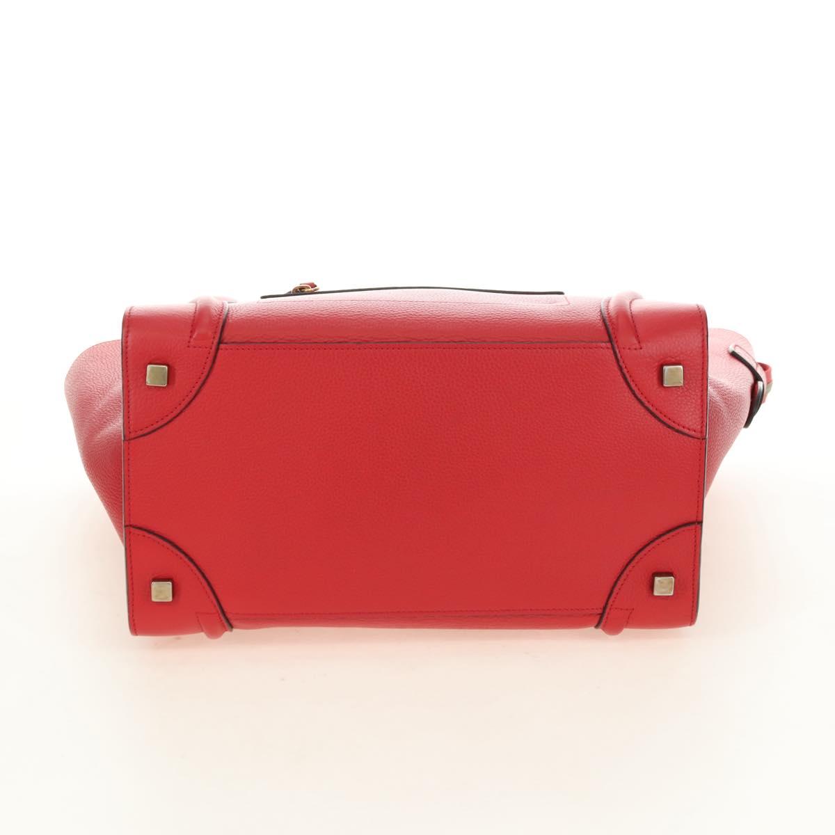 CELINE Luggage Mini Shopper Hand Bag Leather Red Gold Auth ep14631M