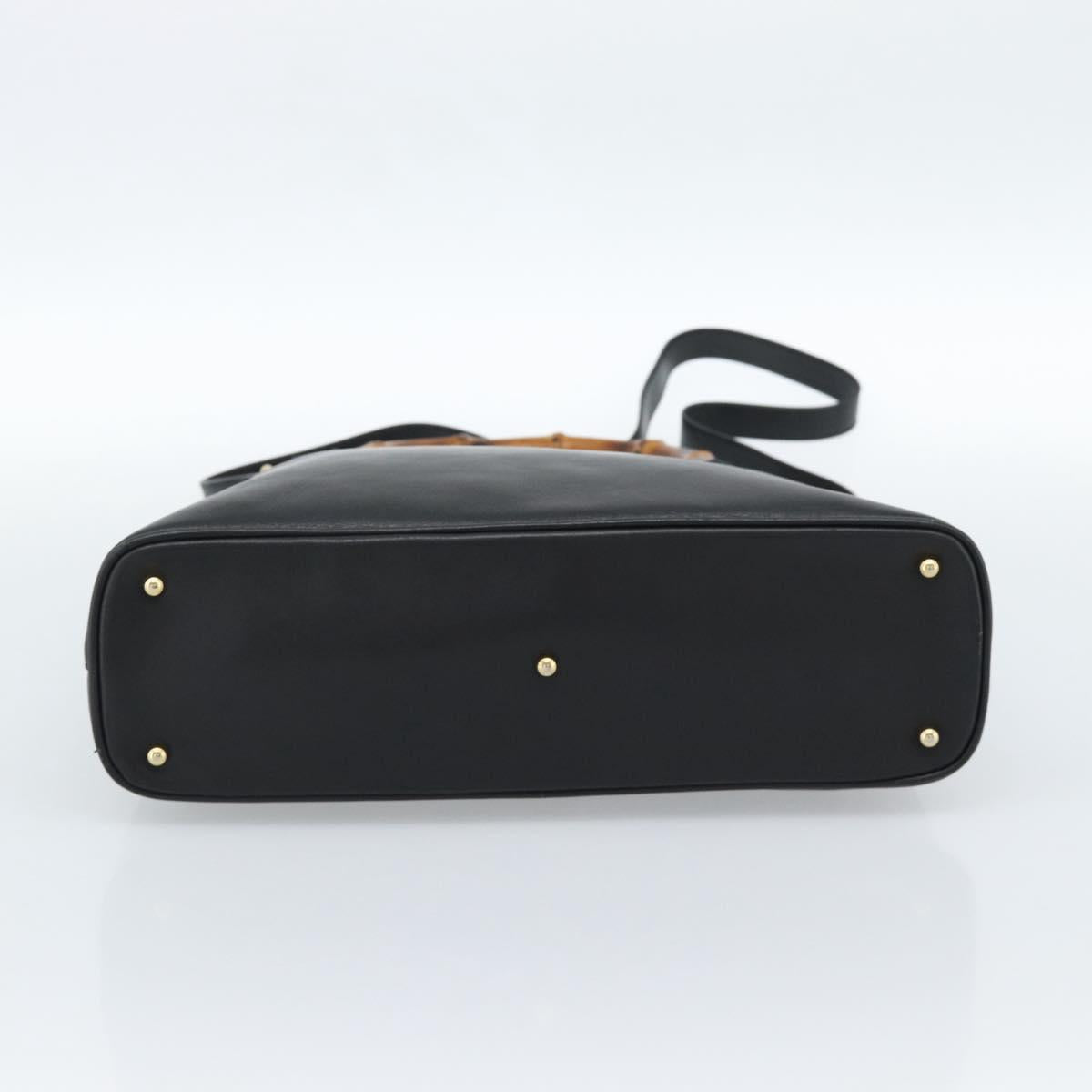 GUCCI Bamboo Hand Bag Leather 2way Black Gold 000 0289 Auth ep14633