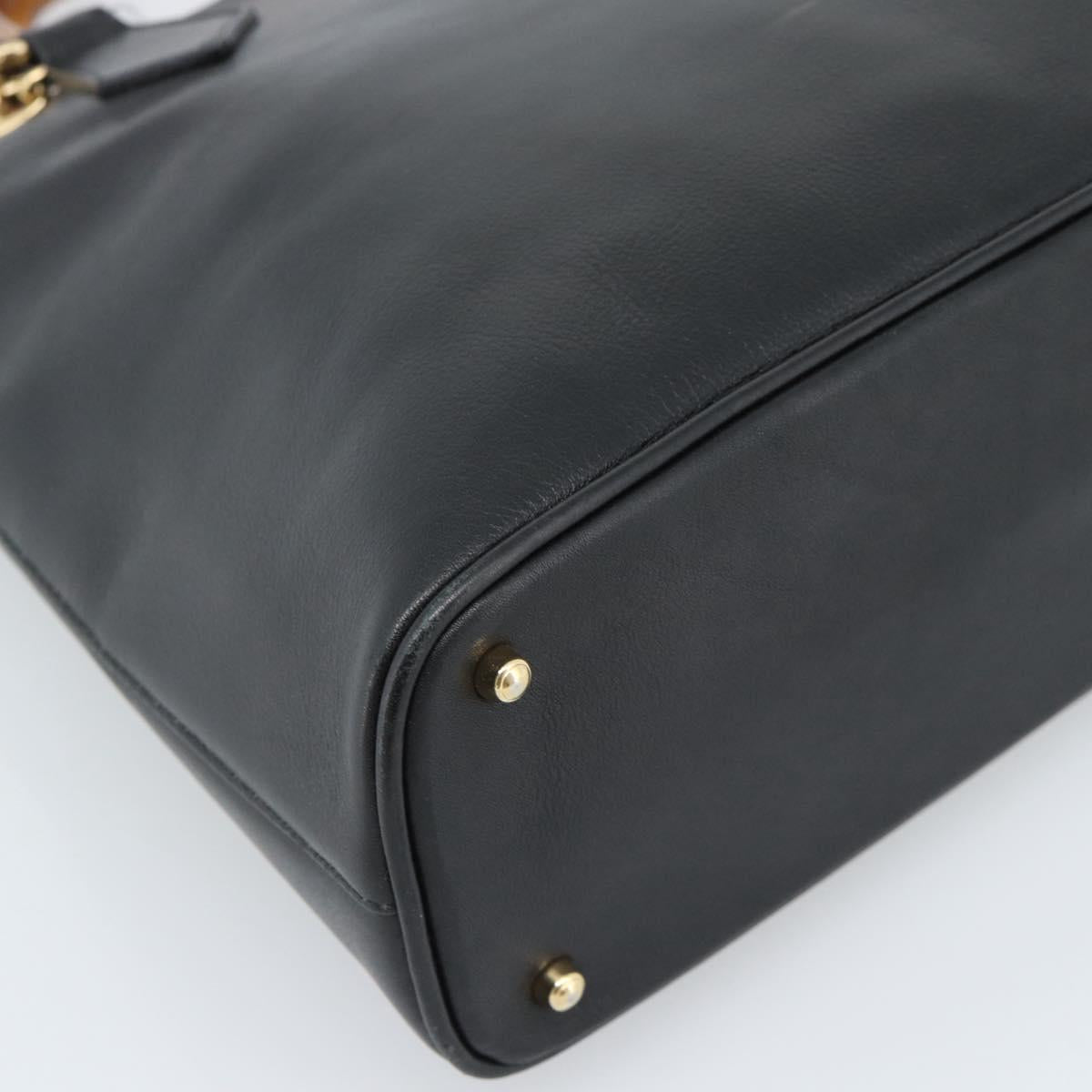 GUCCI Bamboo Hand Bag Leather 2way Black Gold 000 0289 Auth ep14633