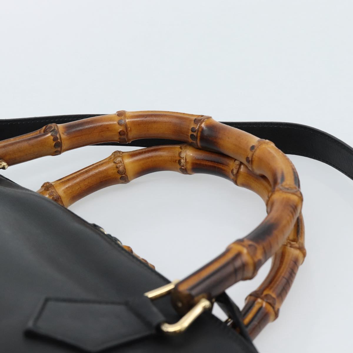 GUCCI Bamboo Hand Bag Leather 2way Black Gold 000 0289 Auth ep14633