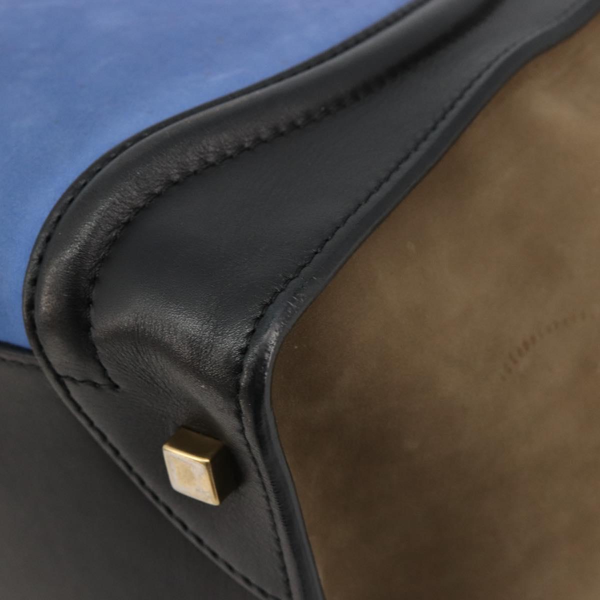 CELINE Luggage Mini Shopper Hand Bag Suede Light Blue Gold Auth ep14637A