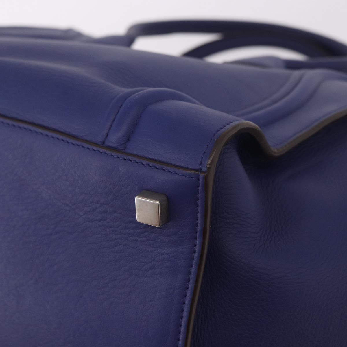 CELINE Luggage Phantom Hand Bag Leather Blue Silver Auth ep14638A