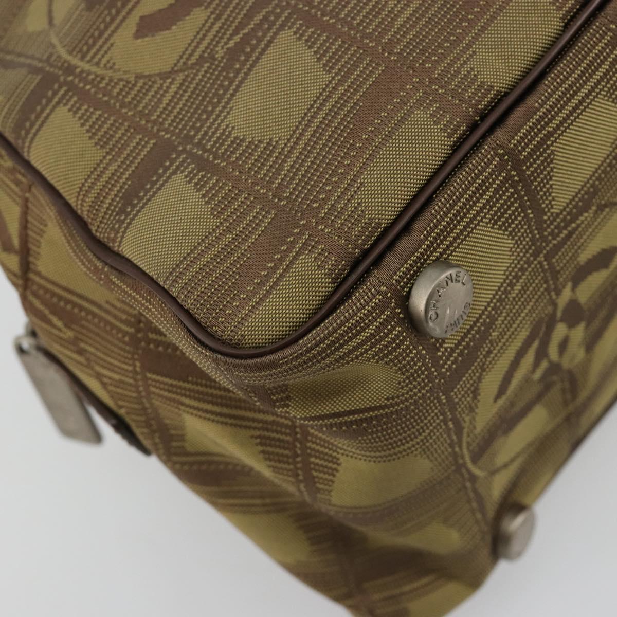 CHANEL New Travel Line Hand Bag Canvas Khaki Silver CC Auth ep14646A