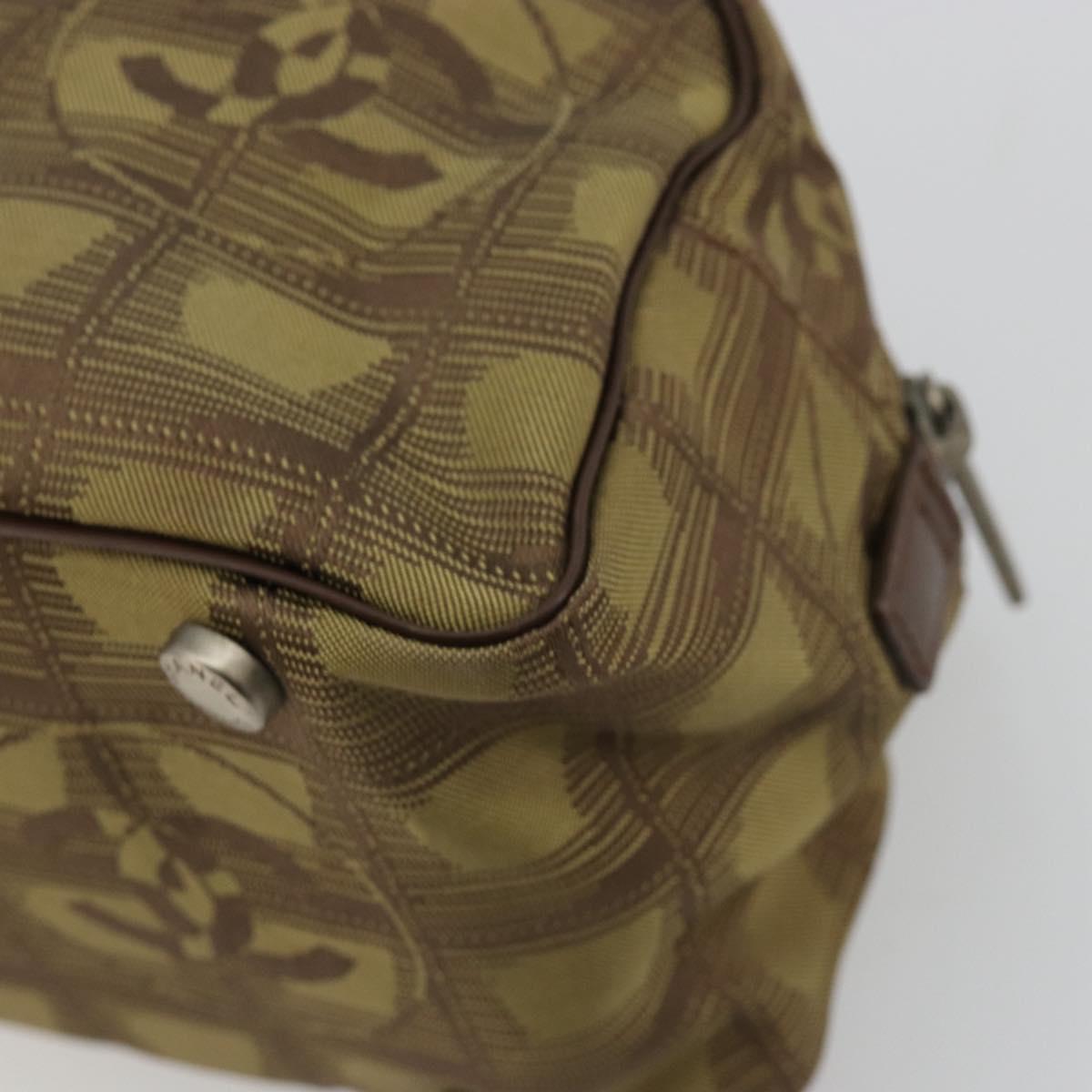 CHANEL New Travel Line Hand Bag Canvas Khaki Silver CC Auth ep14646A