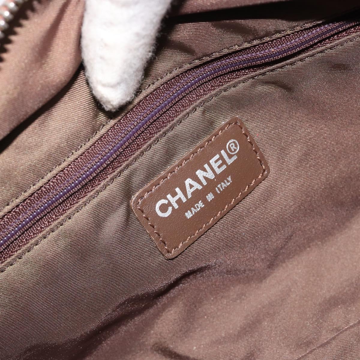 CHANEL New Travel Line Hand Bag Canvas Khaki Silver CC Auth ep14646A