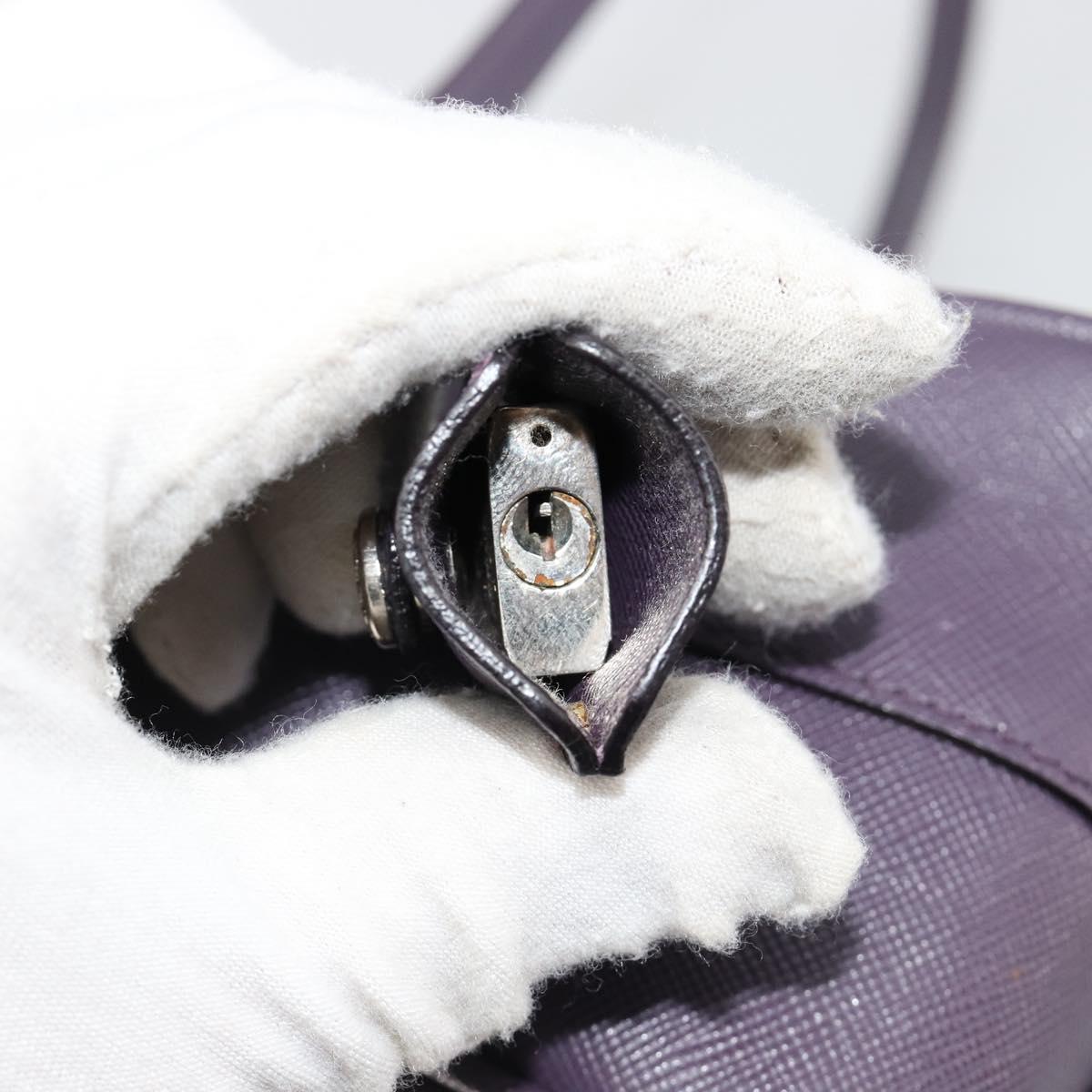 PRADA Hand Bag Safiano Leather Purple Silver Auth ep14648A