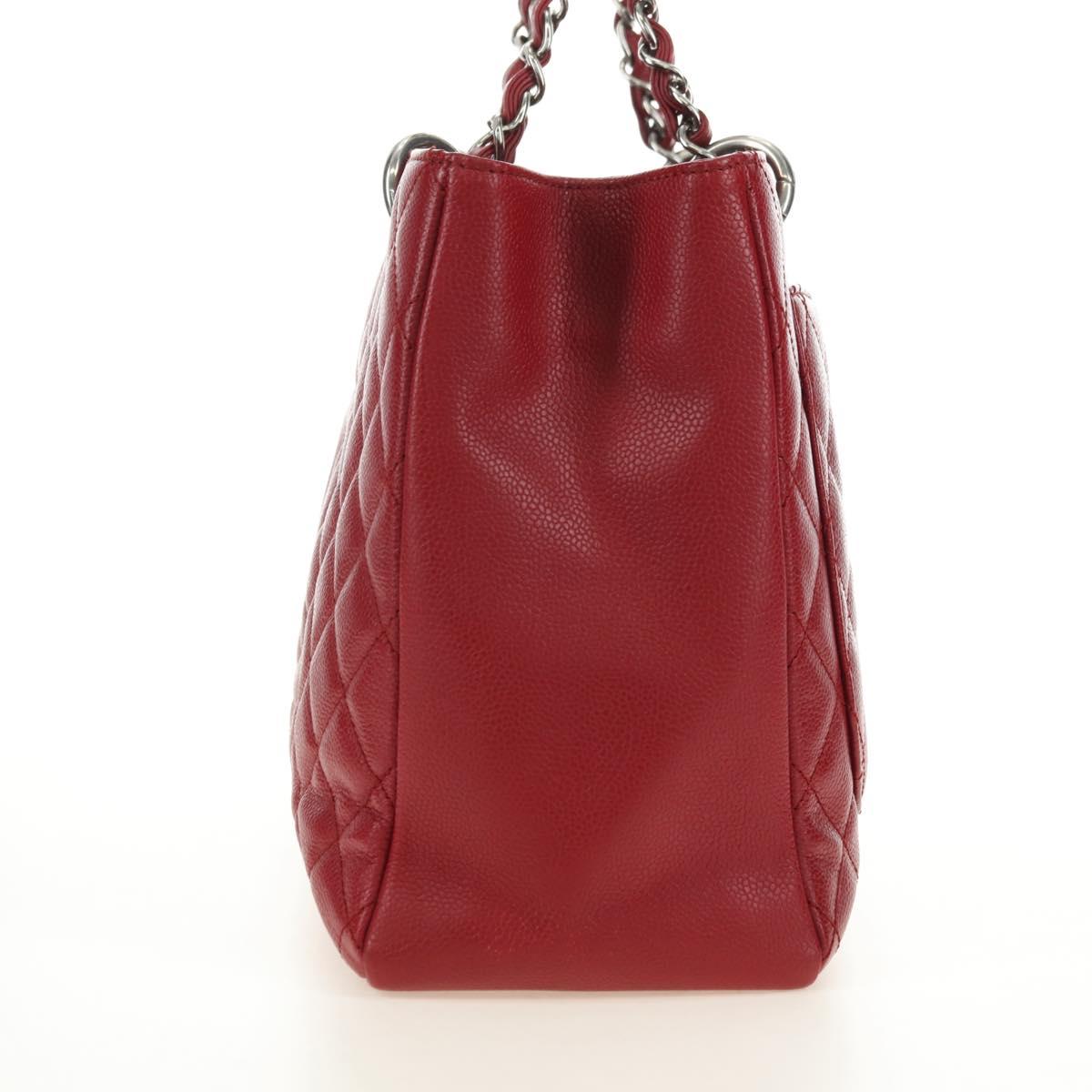 CHANEL GST Matelasse Chain Tote Bag Caviar Skin Red Silver CC Auth ep14654V