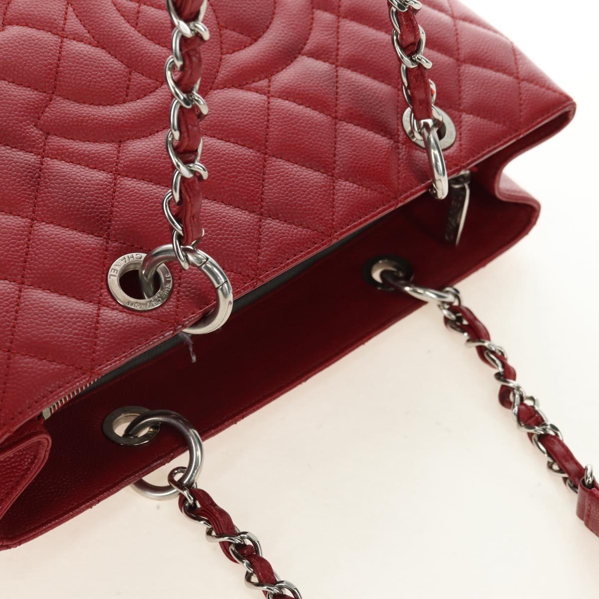 CHANEL GST Matelasse Chain Tote Bag Caviar Skin Red Silver CC Auth ep14654V